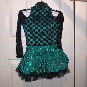 Teal and black polkadot costume